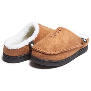 Lucky Brand Boys Micro Suede Clog Slippers, Non Slip Rubber Sole Warm Fuzzy Fluffy House Shoes, Kids Indoor Outdoor Clogs, Tan, Size 6