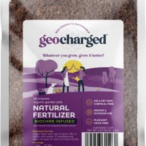 Geocharged Organic Fertilizer Biochar Plus Chicken Manure Indoor and Outdoor Plant Food, Kid and Pet Safe, No Odor for Soil, Flowers, Potted Plants, Raised Beds, Vegetable Garden, Compost, 4 oz. Bag