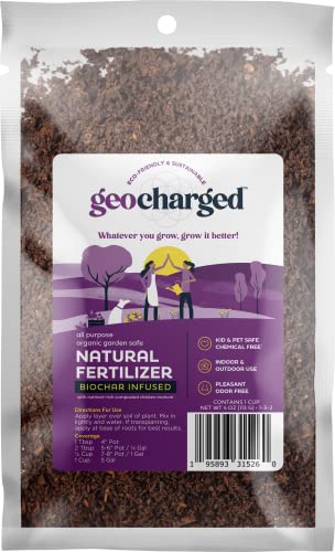 Geocharged Organic Fertilizer Biochar Plus Chicken Manure Indoor and Outdoor Plant Food, Kid and Pet Safe, No Odor for Soil, Flowers, Potted Plants, Raised Beds, Vegetable Garden, Compost, 4 oz. Bag