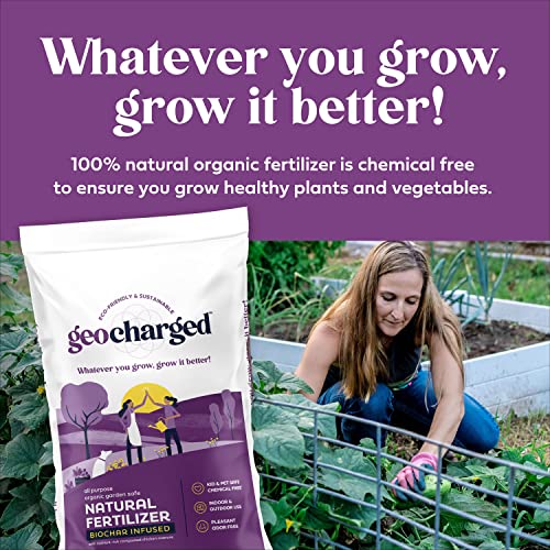 Geocharged Organic Fertilizer Biochar Plus Chicken Manure Indoor and Outdoor Plant Food, Kid and Pet Safe, No Odor for Soil, Flowers, Potted Plants, Raised Beds, Vegetable Garden, Compost, 4 oz. Bag