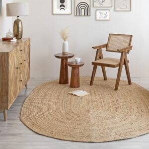 homemonde 4 x 6 ft braided oval rug farmhouse reversible carpet for living room handmade jute area rugs, natural