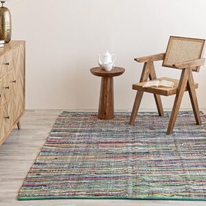 homemonde multicolor handwoven chindi rug 4x6 feet braided boho living room rag rugs soft handmade 100% recycled fabric bohemian carpet