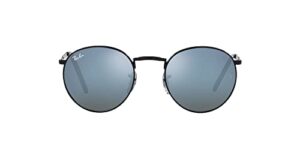 ray-ban rb3637 new round sunglasses, black/green mirrored blue, 47 mm