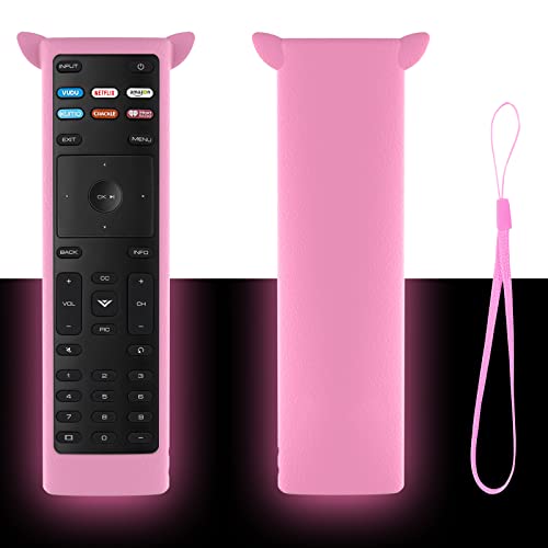 XRT136 Universal Remote for Vizio TV with Remote Case, Remote Control for Vizio Smart TVs 32" 40" 43" 50" 55" 58" 65" 70" 75" 85", Anti-Lost Silicone Remote Case for Vizio Smart TV Remote Cover-Pink