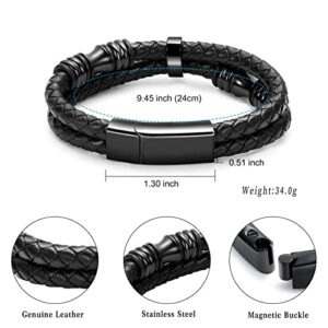 Minicremation Cremation Jewelry Urn Bracelet for Ashes Braided Leather Memorial Urn Bangle Ashes Holder for Men Women Keepsake Jewelry(Black 24cm)