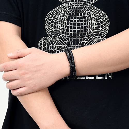 Minicremation Cremation Jewelry Urn Bracelet for Ashes Braided Leather Memorial Urn Bangle Ashes Holder for Men Women Keepsake Jewelry(Black 24cm)