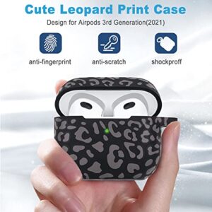 Leopard Silicone Airpods 3 Case 2021 (Not Fit Pro), Gawnock Soft Case Cover Flexible for Airpods 3rd Generation Floral Print Cover for Women Girls with Keychain (Grey Leopard)