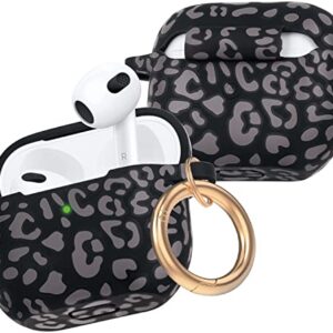 Leopard Silicone Airpods 3 Case 2021 (Not Fit Pro), Gawnock Soft Case Cover Flexible for Airpods 3rd Generation Floral Print Cover for Women Girls with Keychain (Grey Leopard)