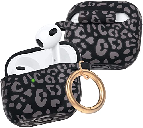 Leopard Silicone Airpods 3 Case 2021 (Not Fit Pro), Gawnock Soft Case Cover Flexible for Airpods 3rd Generation Floral Print Cover for Women Girls with Keychain (Grey Leopard)