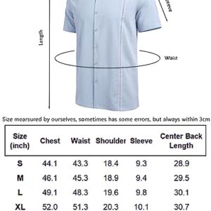 COOFANDY Men's Short Sleeve Guayabera Shirts Linen Cuban Camp Shirt~ Light Blue