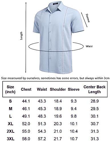 COOFANDY Men's Short Sleeve Guayabera Shirts Linen Cuban Camp Shirt~ Light Blue