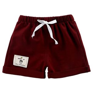 qinciao toddler baby boys girls drawstring loose shorts soft casual sports summer bottoms hot pants burgundy 3-4 years