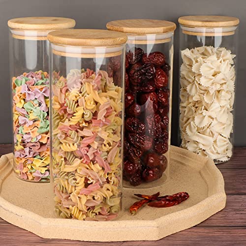 UrSpeedtekLive 32 OZ Glass Storage Jars with Airtight Bamboo Lids, Set of 8 Food Storage Jars with Wood Lids, Glass Kitchen Canisters, Clear Container for Flour, Dry Goods, Cookie, Candy, Rice, Pasta