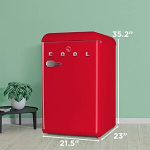 Commercial Cool CCRR4LR 4.0 Cu. Ft Freezer, Vintage Style 1 Slide-Out Glass Shelf and Crisper Cover, Retro Fridge,Red Refrigerator