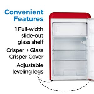 Commercial Cool CCRR4LR 4.0 Cu. Ft Freezer, Vintage Style 1 Slide-Out Glass Shelf and Crisper Cover, Retro Fridge,Red Refrigerator