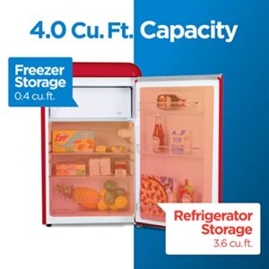 Commercial Cool CCRR4LR 4.0 Cu. Ft Freezer, Vintage Style 1 Slide-Out Glass Shelf and Crisper Cover, Retro Fridge,Red Refrigerator