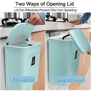 2.4 Gallon Kitchen Compost Bin for Counter Top or Under Sink, Hanging Small Trash Can with Lid for Cupboard/Bathroom/Bedroom/Office/Camping, Mountable Indoor Compost Bucket (Blue)