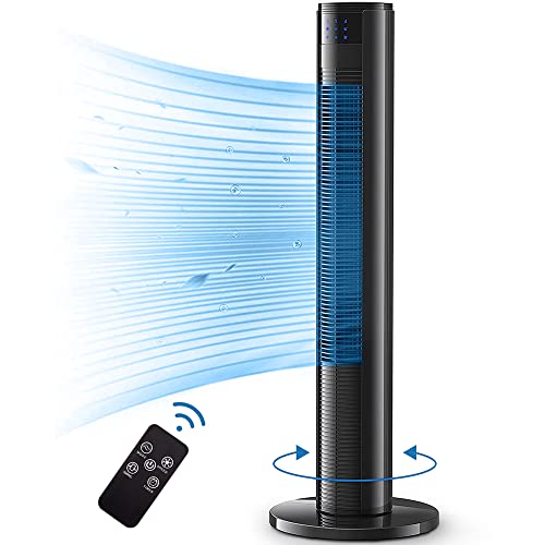 KEGIAN 35" Tower Fan with Remote, Osillating Cooling Fan w/LED Display-9Options-7H Timer, Bladeless Standing Fan for Bedroom