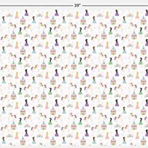 Princesses and Unicorns Girl Birthday Gift Wrap by Revel—Princess Wrapping Paper Folded flat, 27 x 39 inches