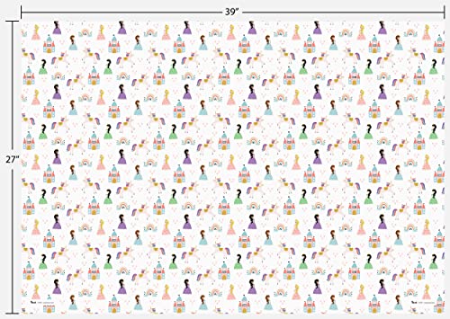 Princesses and Unicorns Girl Birthday Gift Wrap by Revel—Princess Wrapping Paper Folded flat, 27 x 39 inches