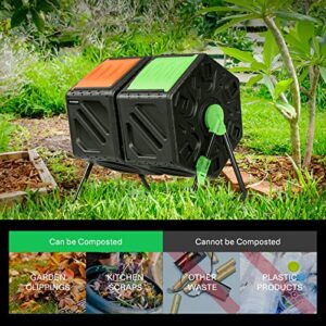 VIVOSUN Dual Chamber Tumbling Composter, 2X 18.5 Gallon Compost Bin, Heavy-Duty Compost Tumbler w/Sliding Door, Plastic, Black