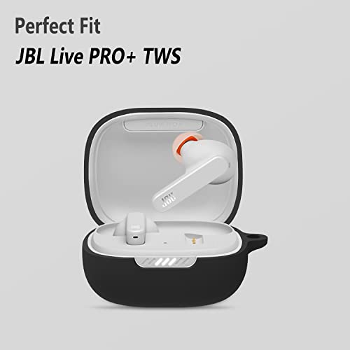 Geiomoo Silicone Case Compatible with JBL Live Pro+ TWS, Protective Cover with Carabiner (Black)