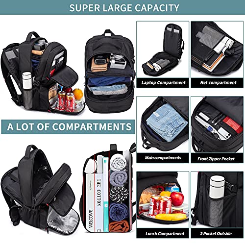 Lunch Bag Backpack, Insulated Cooler Lunch Box Backpack, Extra Large 17inch Travel Laptop Backpack 50L with USB Charging Port, Water Resistant Big work Backpack for Men Women , Grey