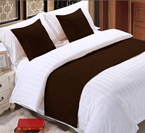 100% egyptian cotton bed runner chocolate solid california king size (108x20) 3 piece decorative bed scarf for bedroom hotel wedding room with 2 pillow shame