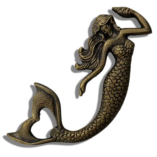 Cast Iron Mermaid Shaped Bottle Screw, Nautical Kitchen Accessory for Beach House and Themed Homes, Detailed Cap Opener for Adults, 7 Inches