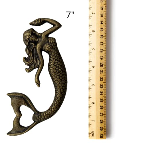 Cast Iron Mermaid Shaped Bottle Screw, Nautical Kitchen Accessory for Beach House and Themed Homes, Detailed Cap Opener for Adults, 7 Inches