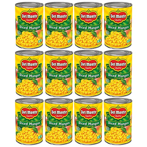 Del Monte Diced Mango in Extra Light Syrup, Canned Fruit, 12 Pack, 15 oz Can, Yellow