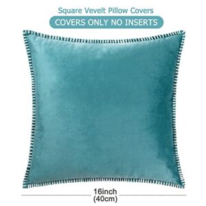 GAWAMAY Teal 16x16 Fall Pillow Covers,Set of 2 Decorative Cushion Pillow Cases with Chenille Edge Soft Boho Decor Aesthetic Pillows for Living Room Sofa Couch Beding Green Velvet Euro Pillow (40x40cm)
