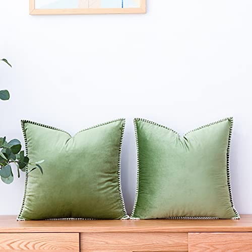 GAWAMAY Teal 16x16 Fall Pillow Covers,Set of 2 Decorative Cushion Pillow Cases with Chenille Edge Soft Boho Decor Aesthetic Pillows for Living Room Sofa Couch Beding Green Velvet Euro Pillow (40x40cm)