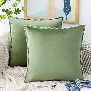 GAWAMAY Teal 16x16 Fall Pillow Covers,Set of 2 Decorative Cushion Pillow Cases with Chenille Edge Soft Boho Decor Aesthetic Pillows for Living Room Sofa Couch Beding Green Velvet Euro Pillow (40x40cm)