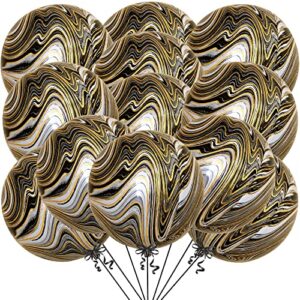 katchon, black and gold marble balloons - 22 inch, pack of 12 agate balloons | marble black and gold balloons | marble foil balloons for halloween party decorations | gold and black marble balloons