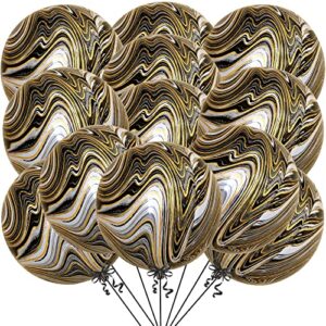 KatchOn, Black and Gold Marble Balloons - 22 Inch, Pack of 12 Agate Balloons | Marble Black and Gold Balloons | Marble Foil Balloons for Halloween Party Decorations | Gold and Black Marble Balloons