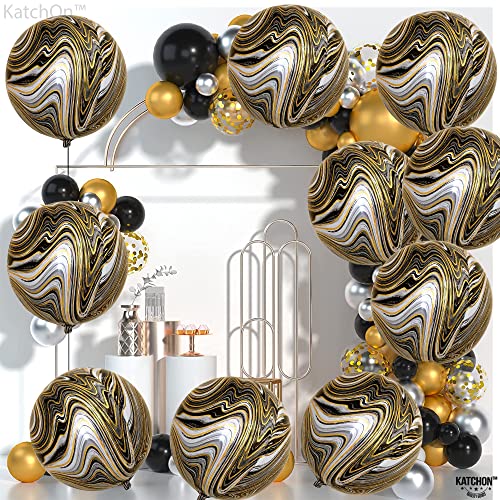 KatchOn, Black and Gold Marble Balloons - 22 Inch, Pack of 12 Agate Balloons | Marble Black and Gold Balloons | Marble Foil Balloons for Halloween Party Decorations | Gold and Black Marble Balloons