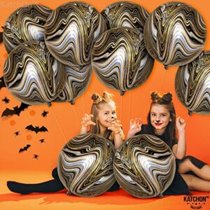 KatchOn, Black and Gold Marble Balloons - 22 Inch, Pack of 12 Agate Balloons | Marble Black and Gold Balloons | Marble Foil Balloons for Halloween Party Decorations | Gold and Black Marble Balloons