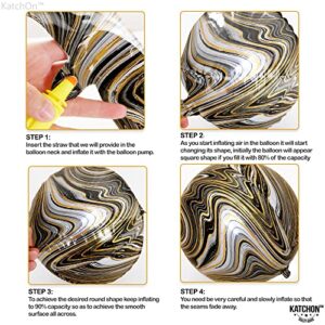 KatchOn, Black and Gold Marble Balloons - 22 Inch, Pack of 12 Agate Balloons | Marble Black and Gold Balloons | Marble Foil Balloons for Halloween Party Decorations | Gold and Black Marble Balloons