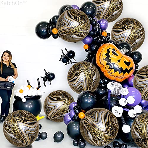 KatchOn, Black and Gold Marble Balloons - 22 Inch, Pack of 12 Agate Balloons | Marble Black and Gold Balloons | Marble Foil Balloons for Halloween Party Decorations | Gold and Black Marble Balloons