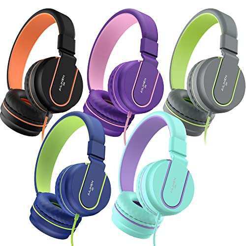 AILIHEN Kids Headphones 5 Pack Bulk for K-12 School Classroom, Wired Headset with Microphone for Students Children with 93dB Volume Limited, 3.5mm Jack for Chromebooks Tablets Laptop (Multicolor)