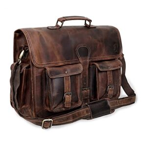 leather 16 inch laptop messenger bag vintage briefcase satchel for men and women