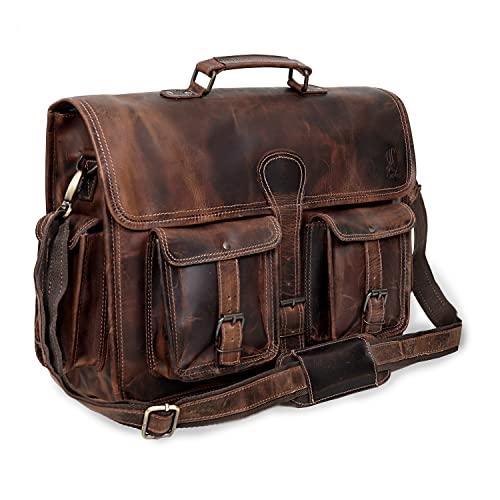 Leather 16 Inch Laptop Messenger Bag Vintage Briefcase Satchel for Men and Women