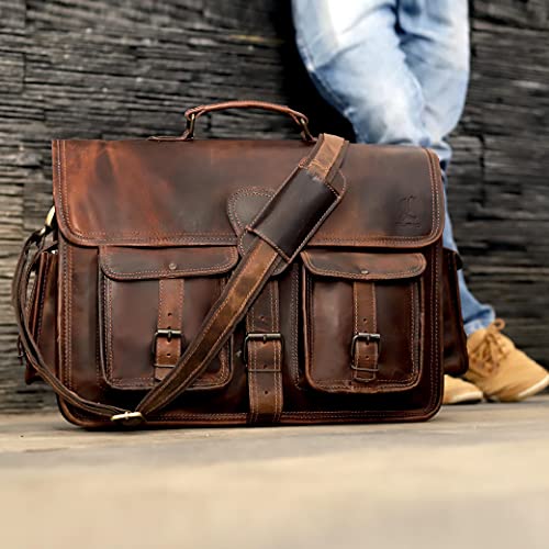 Leather 16 Inch Laptop Messenger Bag Vintage Briefcase Satchel for Men and Women