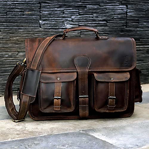 Leather 16 Inch Laptop Messenger Bag Vintage Briefcase Satchel for Men and Women