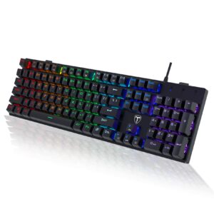 RisoPhy Mechanical Gaming Keyboard, RGB 104 Keys Ultra-Slim LED Backlit USB Wired Keyboard with Blue Switch, Durable ABS Keycaps/Anti-Ghosting/Spill-Resistant for PC Mac Xbox Gamer