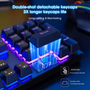 RisoPhy Mechanical Gaming Keyboard, RGB 104 Keys Ultra-Slim LED Backlit USB Wired Keyboard with Blue Switch, Durable ABS Keycaps/Anti-Ghosting/Spill-Resistant for PC Mac Xbox Gamer