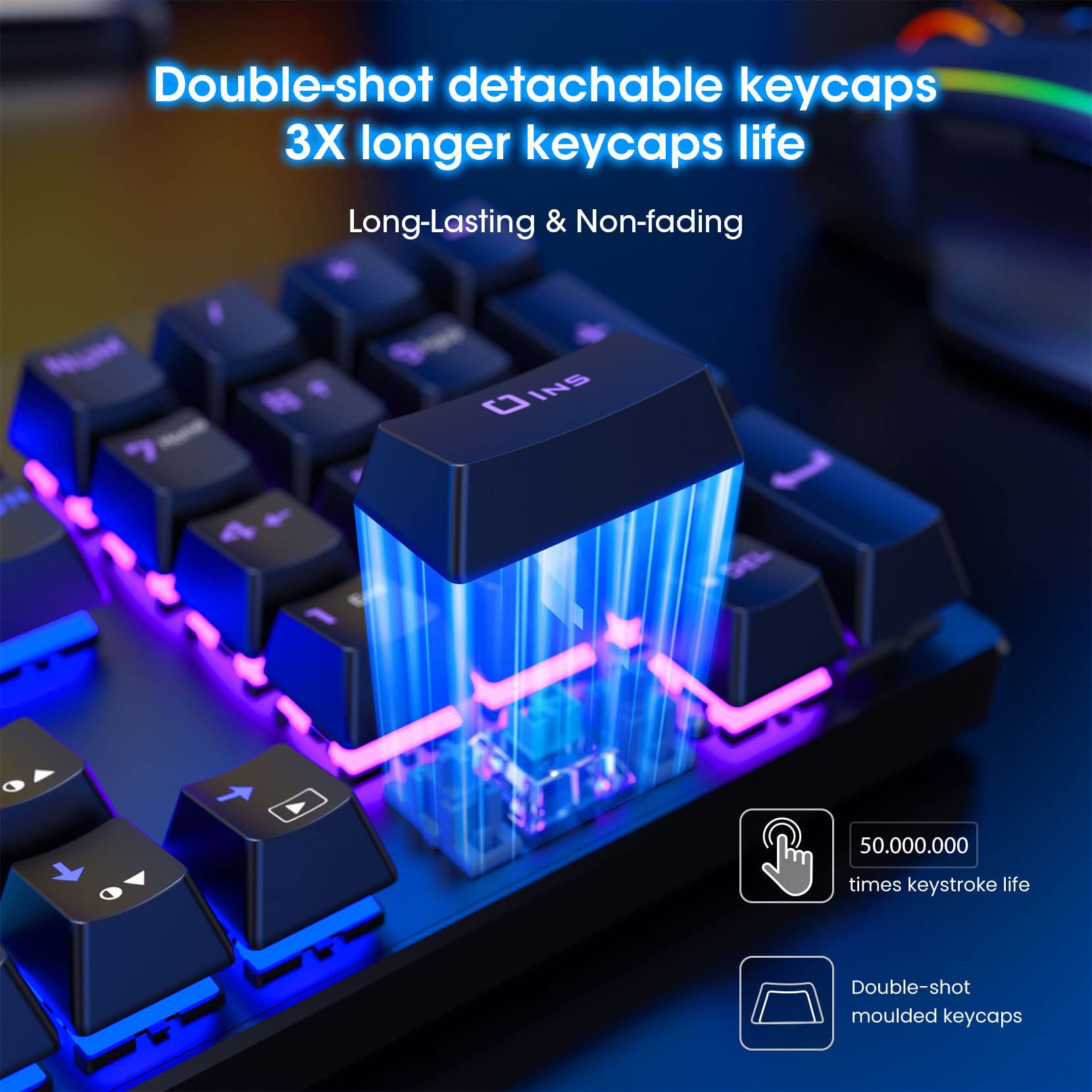 RisoPhy Mechanical Gaming Keyboard, RGB 104 Keys Ultra-Slim LED Backlit USB Wired Keyboard with Blue Switch, Durable ABS Keycaps/Anti-Ghosting/Spill-Resistant for PC Mac Xbox Gamer