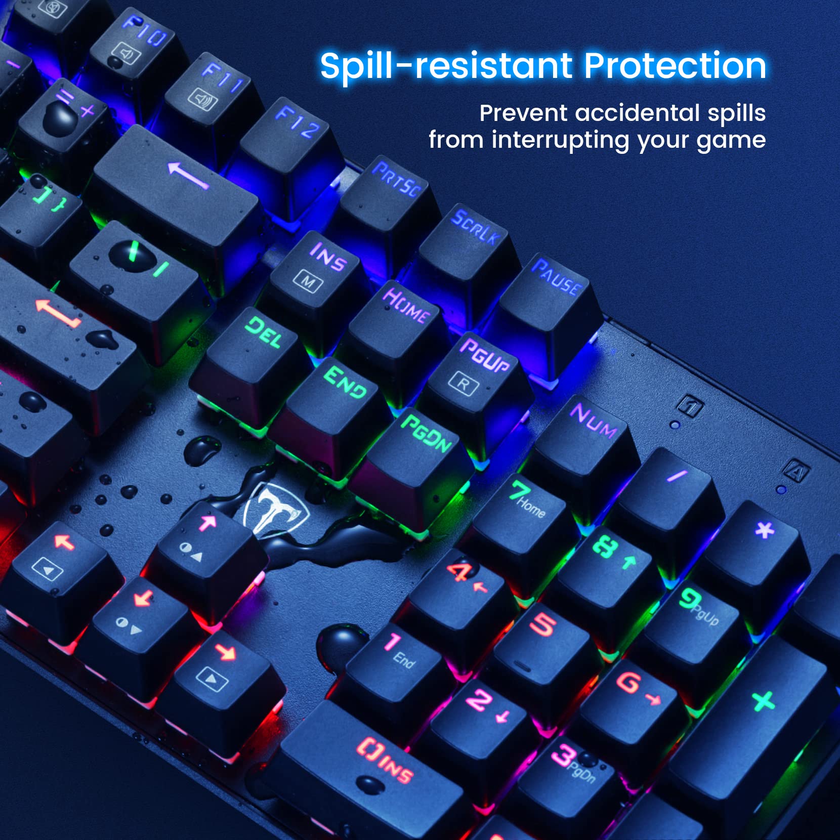 RisoPhy Mechanical Gaming Keyboard, RGB 104 Keys Ultra-Slim LED Backlit USB Wired Keyboard with Blue Switch, Durable ABS Keycaps/Anti-Ghosting/Spill-Resistant for PC Mac Xbox Gamer