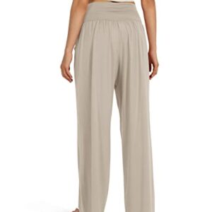 ODODOS Women's Wide Leg Palazzo Lounge Pants with Pockets Light Weight Loose Comfy Casual Pajama Pants-28 inseam, Light Beige, X-Large